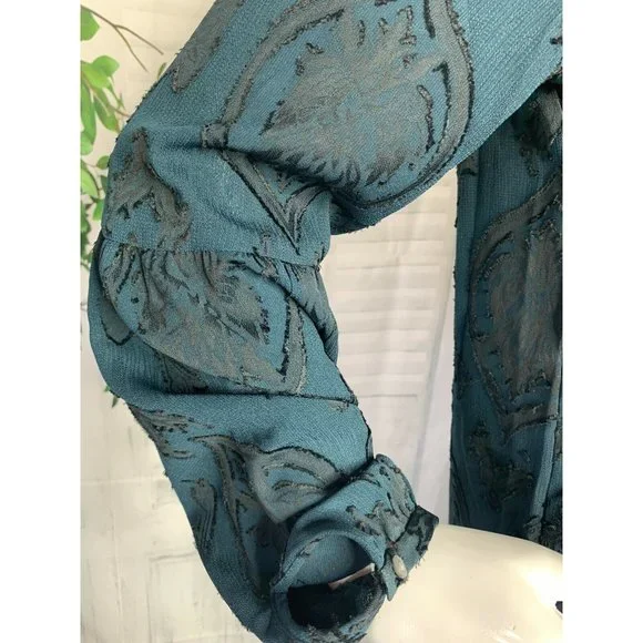 Ann Taylor LOFT XS Dark Green Floral Blouse - Picture 2 of 6